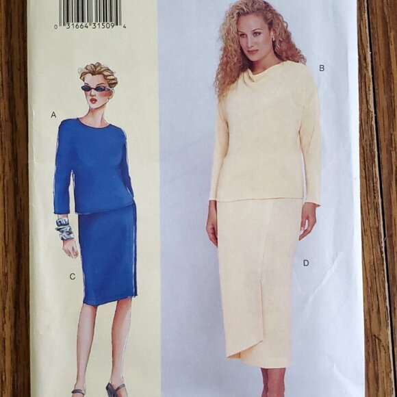 Y2K Vogue Pattern 7264 Mock Wrap Skirt Dolman Sleeve Top Betzina Small A B C - Picture 1 of 3
